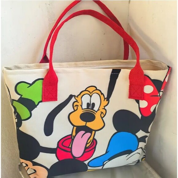 Large Canvas Disney Pluto Weekender Bag Tote 12" Red Handles Lined - Picture 4 of 10